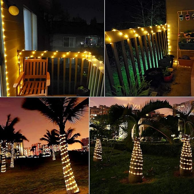 Brightown Solar Rope Lights Outdoor 2 Pack 39 Feet 100 Led Waterproof Solar Powered String Lights with 8 Lighting Modes,Copper Wire PVC Tube Lights for Garden Wedding Party DIY Decor (Warm White)