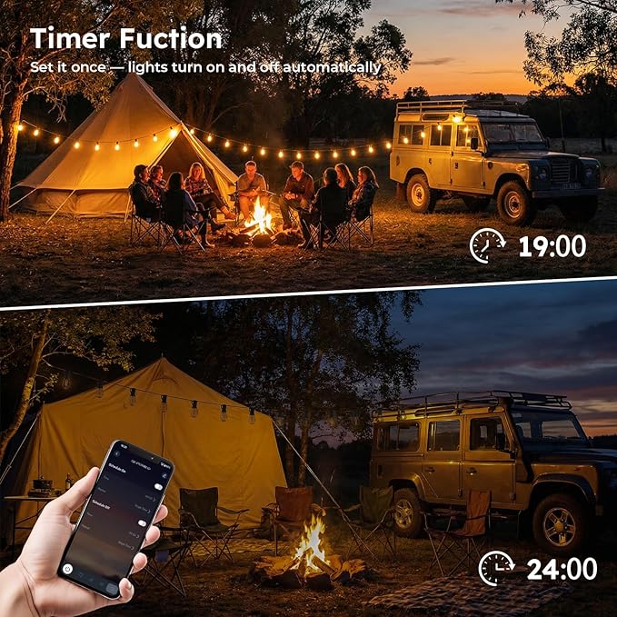 100FT S11 LED Outdoor String Lights with App & Remote, Low-Voltage Patio Lights with Music Sync, 4 Lighting Modes | Lumora