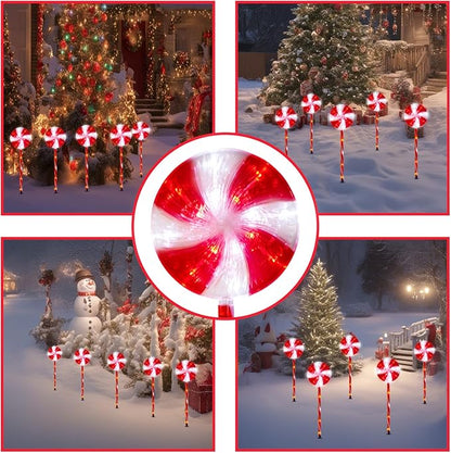 BRIGHTDECK Lollipop Solar Christmas Pathway Lights Outdoor, 10 Pack LED Christmas Decor with 8 Lighting Modes, Light Up Solar Stake Lights for Holiday, Xmas, Walkway, Sidewalk (Red, 10 PCS)