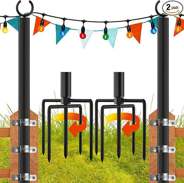 LAND·VOI 2 Pack String Light Poles, 9FT Heavy Duty Metal Light Poles for Outside String Lights, Outdoor Light Poles | Lumora