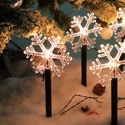 Solar Christmas Snowflake Led Pathway Lights Waterproof for Lawn Yard Walkway Garden Decor Christmas Home Decoration Warm White Landscape Light - 5 Pack
