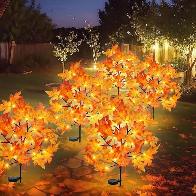 Uieke 2 Pack Solar Fall Lights Outdoor Decorative, 40LED Thanksgiving Lights Fall Solar Stake Lights Outdoor with 8 Modes & Timer, Waterproof Thanksgiving Decorations for Yard Garden