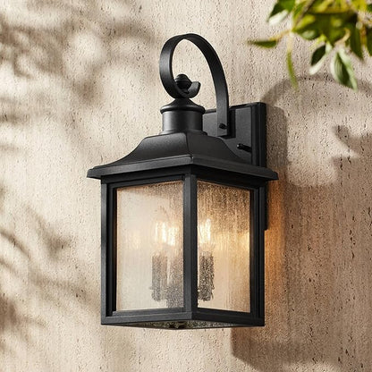John Timberland Moray Bay Industrial Outdoor Wall Light Fixture Black Steel 17 3/4" Clear Seedy Glass Lantern for Exterior House Porch Patio Outside Deck Garage Yard Front Door Garden Home