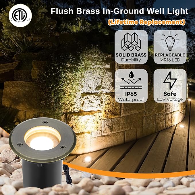 Gardenreet MR16 Well Light - Solid Brass Replaceable Bulb Weatherproof Low Voltage Inground - Outdoor Path Light | Lumora