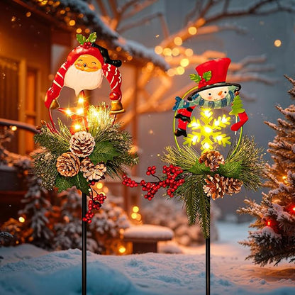 Tryme Solar Christmas Garden Lights - Outdoor Decorations Snowman & Xmas Santa Claus with Pine Cones, for Women