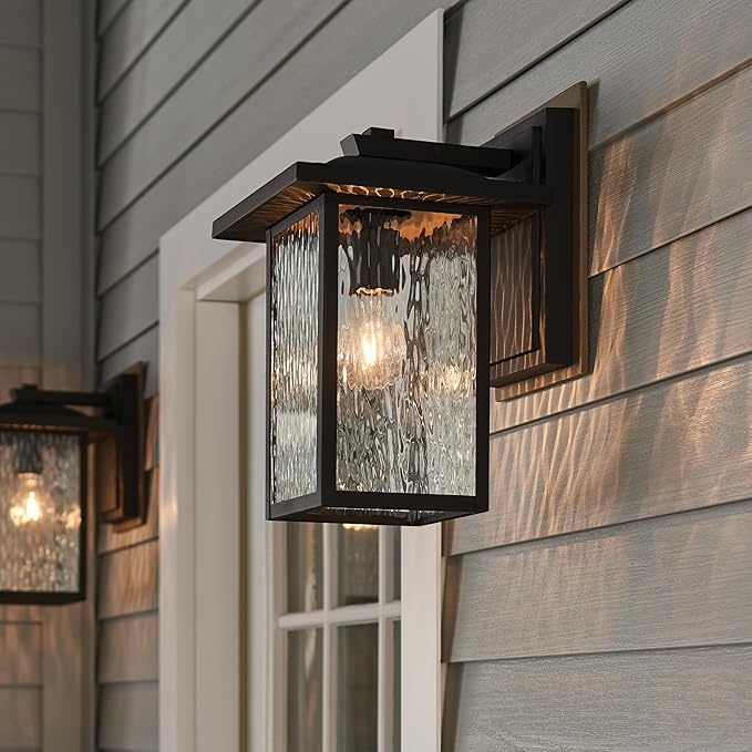 Kichler Capanna 13.25" Outdoor Wall Light in Black, 1-Light Exterior Wall Sconce Porch Light with Clear Water Glass, (13.25" H x 8.5" W), 49925BKT