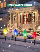 C9 Outdoor Christmas Pathway Lights, Set of 4 Outdoor Lawn Christmas Lights with C9 Clear Multicolored Jumbo LED | Lumora