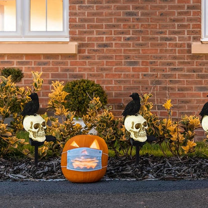 Pathway Lighting, Solar Garden Light for Halloween 6-8 Hours Solar Powered LED Crow Skull Solar Lights Ground Plug-in Pathway Solar Lights for Lawn, Backyard Look Left