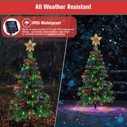 Solar Christmas Trees Lights Outdoor, Solar Powered Xmas Trees Stake Outside Waterproof 3.6FT with 100 LEDs and 8 Modes for Yard Pathway Garden Grave Cemetery Decorations (2 in 1)