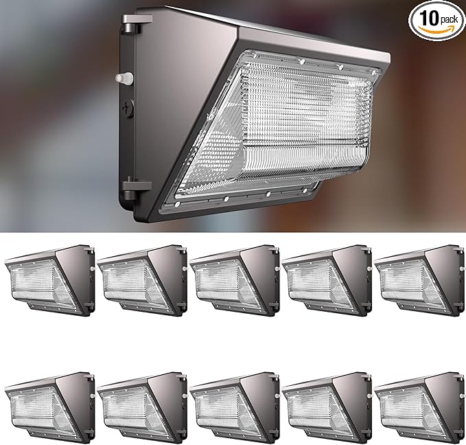 Lightdot 10Pack 150W LED Wall Pack Lights, 100-277v Dusk to Dawn Photocell | 22500Lm(150Lm/W) 5000K IP65 Outdoor Flood Lighting for Yard,Warehouse,Factory,Building,Garage, ETL(Height:10~20ft)