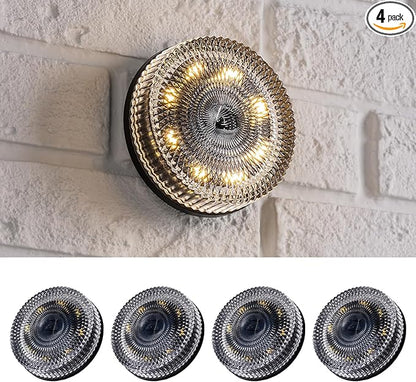 Glass Solar Deck Lights with Crystal Style, Modular-Design Waterproof Outdoor Fence Lights for Stairs Step Yard Patio Garden Wall Pathway, Decorative Patio Table Lighting, Warm White (4 Pack)