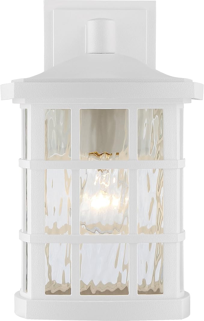 Quoizel Stonington Outdoor Wall Lantern, Coastal Armour 13 Inch 1-Light Matte White Vintage Wall Sconce, Clear Water Glass, 100W, Decorative Outside Lights for Patio, Porch, Garage or Yard