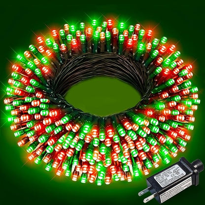 Christmas Lights, 66FT 200 LED Christmas Tree Lights with 8 Modes Waterproof, Plug in Extendable Green Wire Xmas Decorations Light for Indoor House Yard Party Holiday Decor, Red and Green