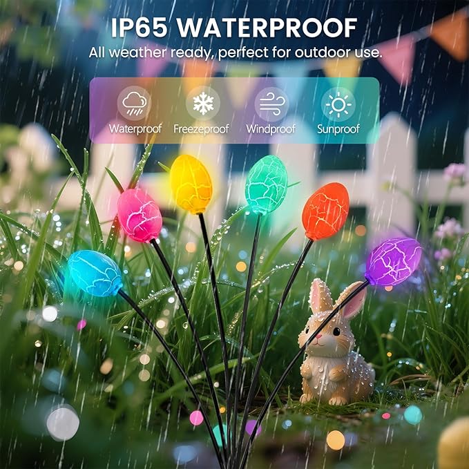 OZS 4 Pack Solar Easter Egg Lights, Colorful Garden Swaying Firefly Lights Outdoor, 24 Led Waterproof Solar Stake Lights for Lawn Trails, landscaped Yards, Porches and Patio Easter Decorations