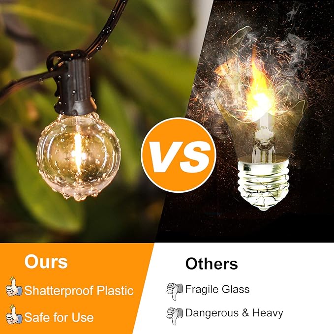 Bosceos 80FT Outdoor G40 LED Globe String Lights Dimmable Waterproof Shatterproof Light Strings with 40 Bulbs | Lumora