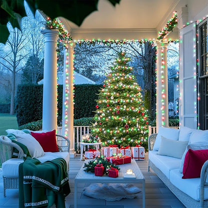 JMEXSUSS 400 LED Red White and Green Christmas Lights, 132ft Christmas Tree Lights with Remote, Outdoor Indoor String Light Plug in for Tree Patio House Yard Bush Decor