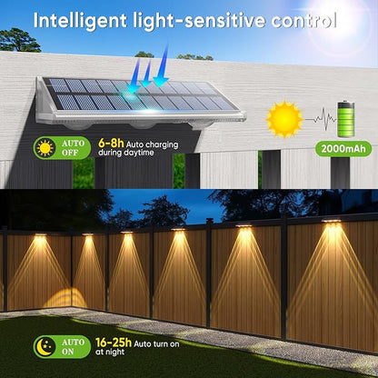YiLaie Solar Fence Lights Outdoor-IP67 Waterproof 3000K/4500K/6500K,High Brightness LED Fence Lights Solar Powered,Solar Wall Light for Outside Backyard/Railing/Step/Patio/Stair Railings/Pool 6Pack