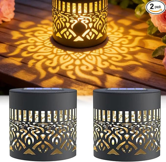 2PCS Solar Mandala Lights Outdoor, Decorative Solar Mandala Fence Lights Waterproof Metal Wall Deck Step Lights for Garden Post Patio Backyard Yard, Garden Lights Solar Powered