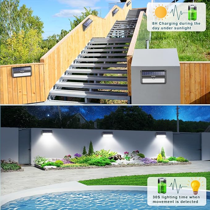 Luposwiten Solar Lights Outdoor Waterproof 100 LED Solar Powered Outdoor Lights, Motion Sensor Outdoor Lights for Front Door, Yard, Garage, Garden, Patio, Deck (4 Pack)