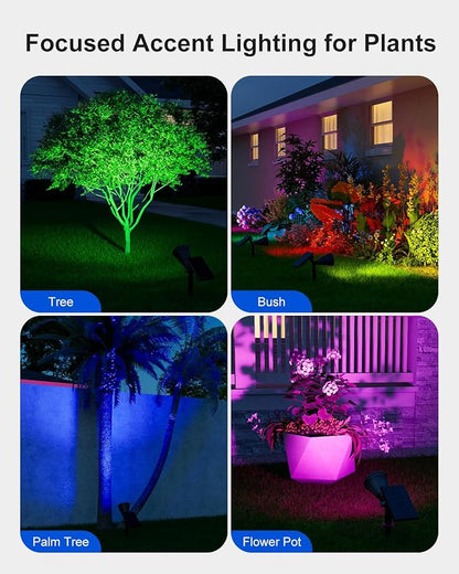 4 Pack Color Changing Solar Spotlights Outdoor Waterproof for Tree, Flower, Plant, Statue, Sign, Decorative wall, Rainbow Lanscape Decor Uplights for House Outside, Yard, Garden, Patio, Pathway, Fence