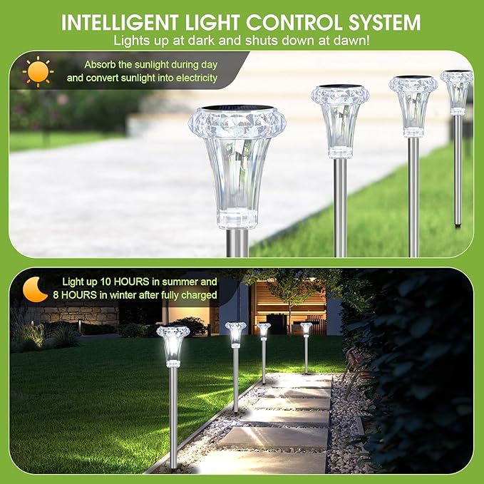 GOODFOEVER Solar Lights Outdoor Waterproof, Stainless Steel LED Solar Garden Lights for Patio, Lawn, Yard and Landscape, Garden Decor Patio Decor (6 Pack)