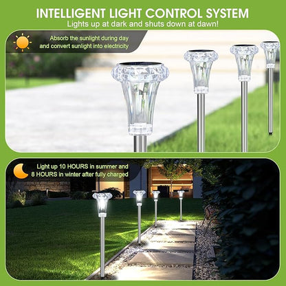 GOODFOEVER Solar Lights Outdoor Waterproof, Stainless Steel LED Solar Garden Lights for Patio, Lawn, Yard and Landscape, Garden Decor Patio Decor (6 Pack)