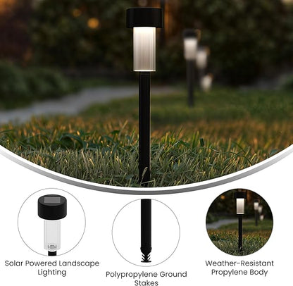 Merrick Lane Breece Set of 12 Black LED Solar Landscape Lights, Weather Resistant Outdoor Solar Powered Lights for Pathway, Garden, & Yard