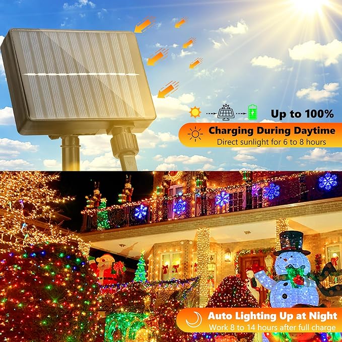 Joomer Solar Christmas Lights Outdoor, 105FT 300 LED 8 Modes Solar String Lights Waterproof Fairy Tree Lights for Garden Yard Patio Christmas Decoration (Multicolor)