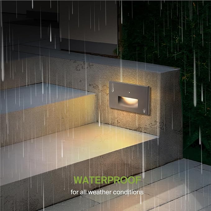 ASD LED Recessed Step Light Fixture, Dusk to Dawn Outdoor Stair Tread Lighting | 3CCT, Photocell, Waterproof, ETL | Lumora