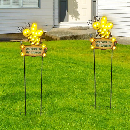 Large Yard Stakes 44.8" with Welcome to My Garden Sign, Solar Garden Lights Outdoor for Summer Decorations, Waterproof Metal Bee Decorative Yard Stakes