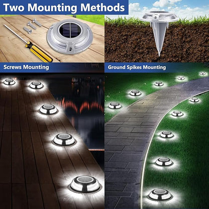 Brizled 12 Pack Solar Driveway Lights, 2 Colors in 1 Outdoor Dock Lights, IP67 Waterproof Deck Lighting Marine Light, Road Marker Solar Light for Sidewalk Pathway Walkway Garden Yard(Cool White/Blue)