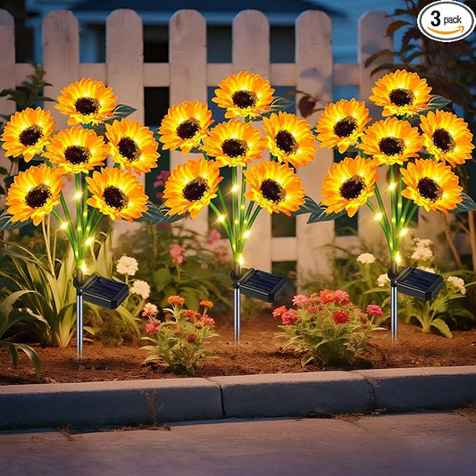 Solar Outdoor Lights Garden Decor, 3 Pack Solar Sunflower Lights, 18 Waterproof Garden Decor Flower for Outside Yard Patio,Flower Bed, Pathway, Gift for Women, Mom, Grandma