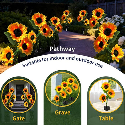 Solar Sunflower Garden Lights Outdoor 4 Pack, Decorative Solar Flower Lights Waterproof, Color Changing Solar Powered Yard Pathway Lawn Lights, Garden Patio Backyard Decor