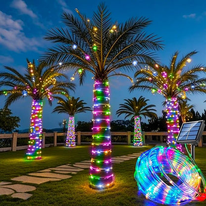 Solar Rope Light 33FT 100L IP65 Weatherproof Outdoor LED Copper Fairy String Tube Lights for Party Garden Porch Yard Home Wedding Vacation Daily Holiday Decoration Lighting(Multi Color)