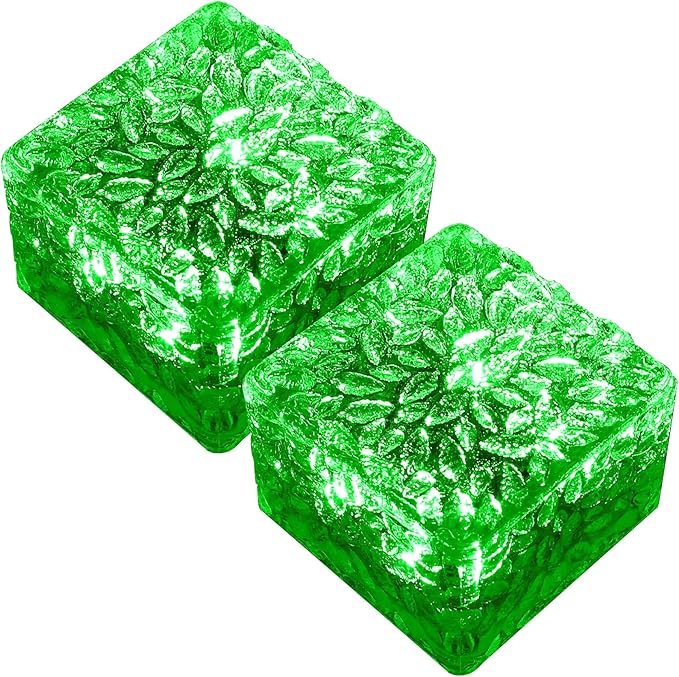keeda Solar Brick Lights Waterproof Solar Path Ice Cube Lights Outdoor LED Decorative Ice Block Floor Tile Lights for Garden, Pathway, Patio, Walkway (Green, Pack of 2)
