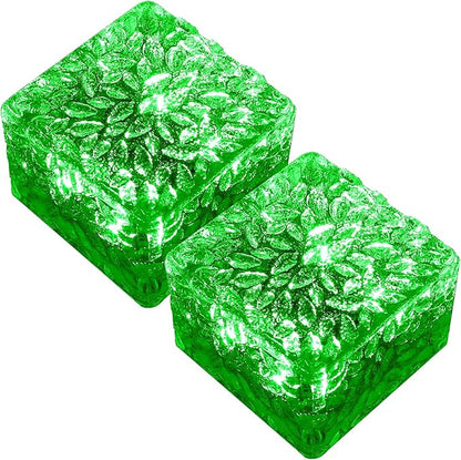 keeda Solar Brick Lights Waterproof Solar Path Ice Cube Lights Outdoor LED Decorative Ice Block Floor Tile Lights for Garden, Pathway, Patio, Walkway (Green, Pack of 2)