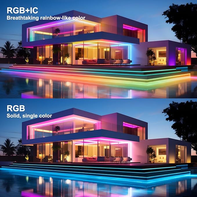 40ft COB RGB+IC LED Strip Lights, IP67 Bright Dream Color COB LED Light Strip with RF Remote App Control Music Sync | Lumora