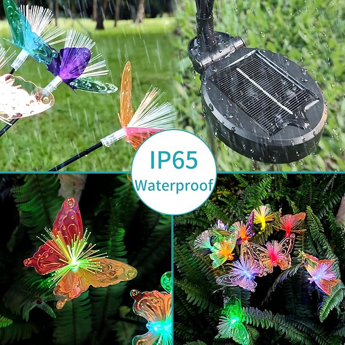 JJGoo 2 Pack Solar Garden Lights, Solar Butterfly Swaying Light for Outside, New Upgraded Outdoor Waterproof Light | Lumora