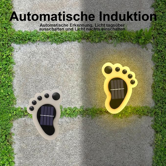 Led Footprint Solar Lights(Warm White),Waterproof Outdoor Gardent Lights, Lawn Landscape Path Lights(4-Pack)