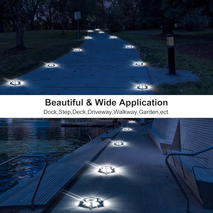 Solar Dock Lights Driveway Deck Lights - 8 Packs Waterproof 1200mAh Outdoor LED Aluminum Dock Lighting Warning Step | Lumora