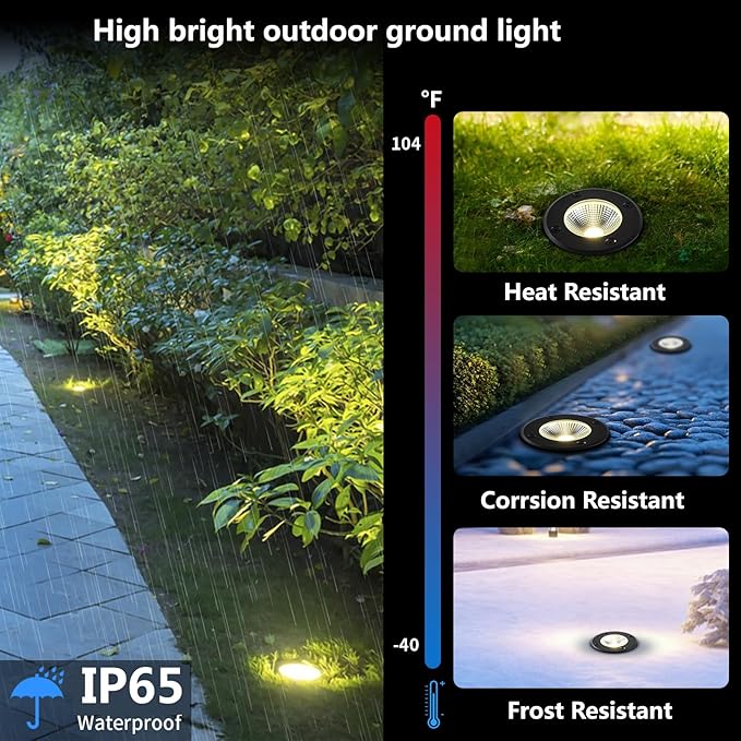 In Ground Lights Outdoor Lighting,IP65 Waterproof Well Light 120V 110V,7W 700lm,3CCT Selectable LED Landscape | Lumora