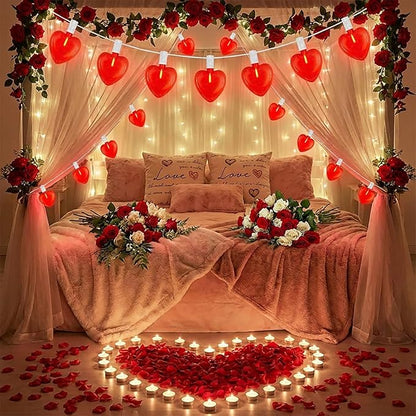 20Ft Valentine's Day String Lights Outdoor with Glitter 3D Red Heart Shaped Lights, 22 Dimmable LED Bulbs(2 Spare) Waterproof for Indoor Outdoor Wedding Anniversary Party Valentine's Day Decorations