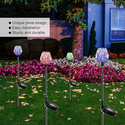 Garden Solar Lights LED RGB Petal Design, 2 Pack, Fast Charging Outdoor Solar Lights for Yard - Easy Installation, Color Changing, Perfect for Pathway and Garden Decor