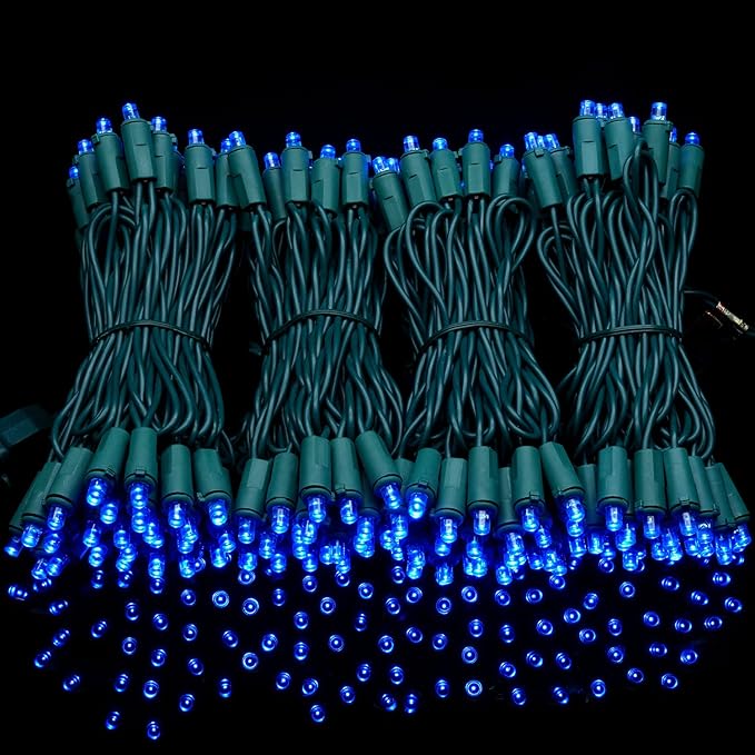 YULETIME 200 Blue Wide Angle LED Christmas Lights, 66 Feet Green Wire UL Certified 5mm Holiday String Light Set (Blue)