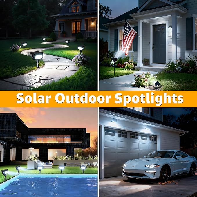 Ollny Solar Lights Outdoor Waterproof IP65, Super Bright LED 2 Lighting Modes 360° Rotation Solar Spot Lights | Lumora