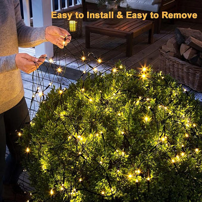 echosari Solar Powered Net Lights 200 LED 9.8Ft x 6.6Ft Bush Light Dark Green Wire Auto On/Off 8 Modes Outdoor Mesh Lights for Bushes Shrubs Lawn Decor(Warm White)