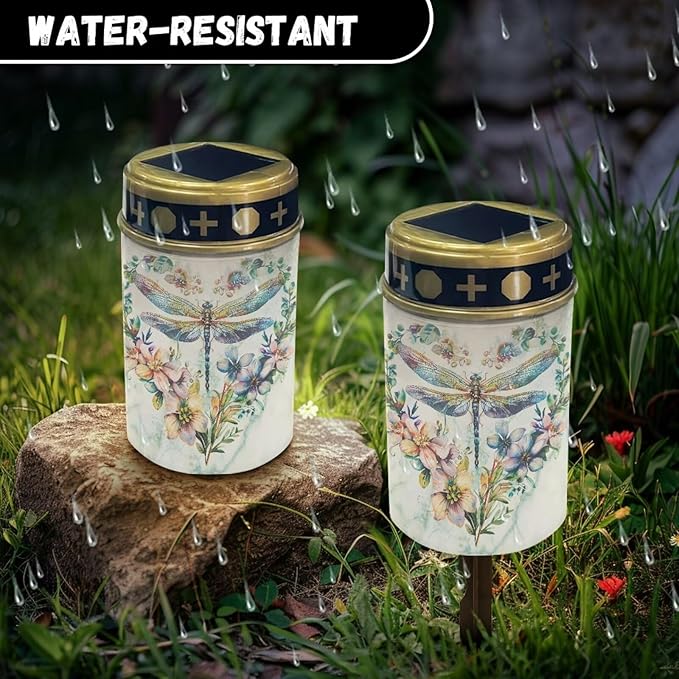 Dragonfly Heart Solar Lights for Cemetery Grave Solar Lights for Cemetery Memorial Stake Solar Lights Waterproof Outdoor Garden Cemetery Decorations