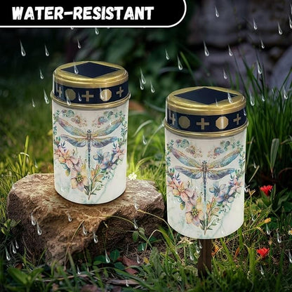 Dragonfly Heart Solar Lights for Cemetery Grave Solar Lights for Cemetery Memorial Stake Solar Lights Waterproof Outdoor Garden Cemetery Decorations