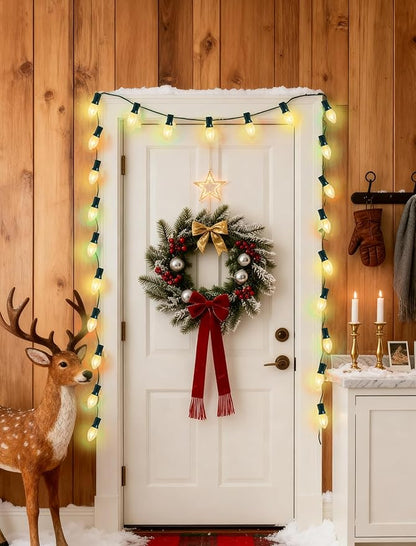 Abeja C7 Clear Christmas Lights Warm White, 25Ft Outdoor Incandescent String Lights with 27 Bulbs(2 Spare), Green Wire Connectable Vintage Decor Light for Patio, Christmas Party, House