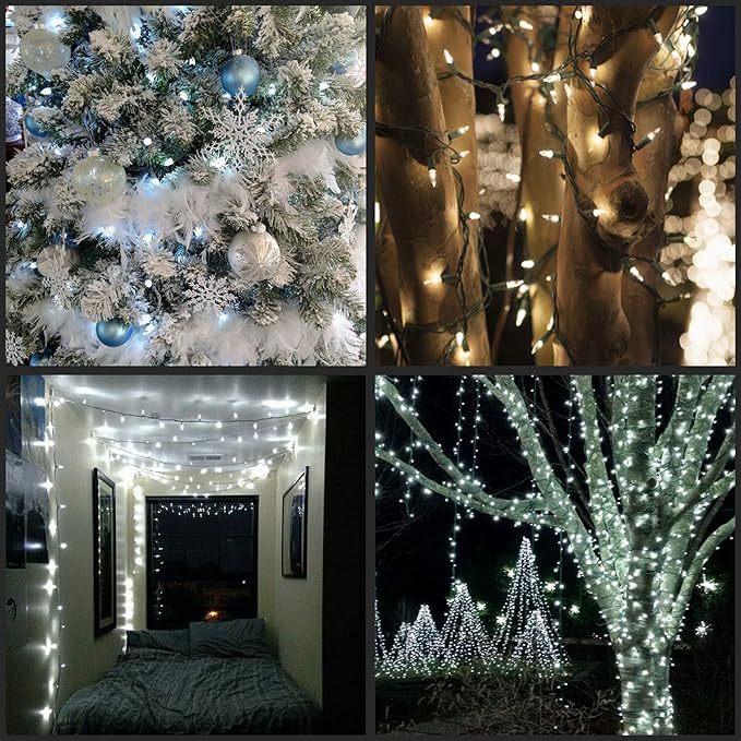 200 Count Cool White LED Christmas Lights, 66 ft Green Wire UL Certified Commercial Grade LED Holiday String Light Set (Cool White)